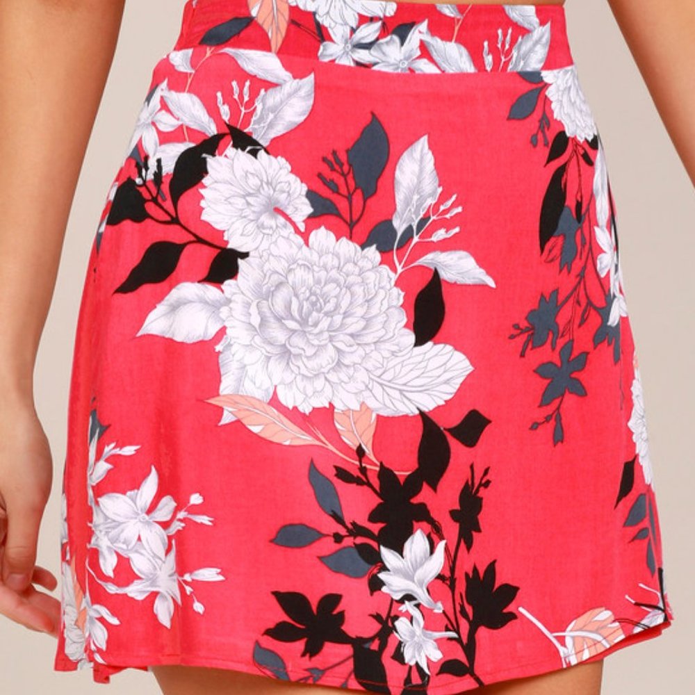 Sweet Pea Coral Pink Floral Print Mini Skirt